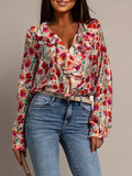And Summer Fashion Printed Shirt Women 2025 New V-Neck Chiffon Top Loose Lantern Sleeve Shirt
