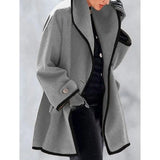 Autumn Overcoat Women's Casual Coat solid color Turndown Collar Overcoat Outerwear Coat Solid Color Belt Wool Slim Coat