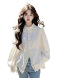 Toloer White Lace Splicing Shirt Women's New Spring 2025 Design Sense Age-Reduce T-Shirt