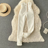Trousers For Women Fashion High Waist Skinny Pants Spring Design Chic Beading Streetwear Long