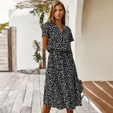 Print Dress Women Summer Casual Short-sleeved White Dresses Buttons Long Elegant 2020 Fashion Clothes For Women