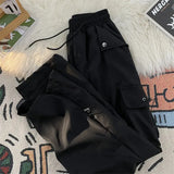 Baggy Punk Cargo Pants Women Vintage Streetwear Pocket Drawstring Trousers BF High Waist Korean Joggers Wide Leg Pants-Outfit
