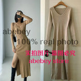 and winter sexy French slit sweater dress female slim tight-fitting hip-knit over-the-knee