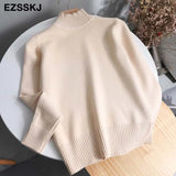 Korean Style Loose Sweater Women Pullover Casual Half Turtleneck Long Sleeve Knit Sweater Female Jumpers solid basic