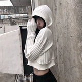 Deeptown Knitted White Sweater Women Vintage Crop Tops Long Sleeve Button Up Cardigan Korean 2021 Autumn Gothic Punk