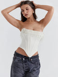 White Satin Pearl Tassel Corset Top-Outfit