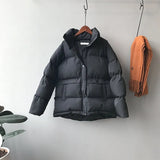 Fashion solid women winter down jacket stand collar short single-breasted coat preppy style parka ladies chic outwear