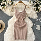 Women Sexy Knitted Pencil Dress Sleeveless Off Shoulder Elastic Slim Party Dresses Summer Fashion Sheath Strap