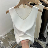 Silk V-Collar Sleeveless Vest Sling Solid Color Knitted Blouse Women's 2024 Summer New Sexy Slim Backing-Outfit