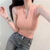 New Temperament V-Neck Sleeveless Thin Solid Threaded Vest Small Woman Body Inside The Coat