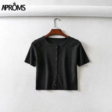 Aproms Candy Color Ribbed Knitted Cardigan Women Autumn Winter Long Sleeve Basic Cropped Sweaters Female Casual Short Jumper