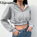 Rapcopter Casual Zipper Basic Short Pollovers Autumn Winter Long Sleeve Hoody Sweatshirts Hooded Streetwear Women Outfits
