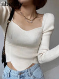 Collar Slim Knitted Tops Women 2022 Autumn Temperament Pullover Basic Sweater Long Sleeve Stretch Cropped