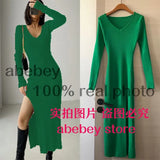 and winter sexy French slit sweater dress female slim tight-fitting hip-knit over-the-knee