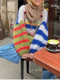 2025 Striped Sweater Women's Knitted Shirt Fashion Autumn And Winter Round Collar Loose Color
