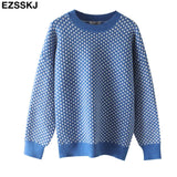 oversize blue dot Sweater Pullovers Women winter autumn thick O-neck chic 2021 sweater long sleeve sweater