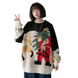 Women Chirstmas Sweaters Casaul Red Loose Cartoon Holiday Tree Oversized Jumpers Girls Winter
