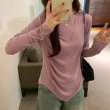 T-Shirt With Round Neck And Shoulder For Women In Autumn, The New Irregular Bottom Has A Niche Coat With A Sense Of Design.-Outfit