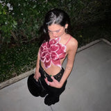 Women‘’s Sexy Sleeveless Chic Short Vest Tops Summer Backless Lace Cami 3D Flower Shaped Slim Fit Camisole-Outfit