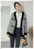 Black Plaid Sweater 2022 Women Loose Casual Pockets Cardigan Winter Spring Outwear Female Tops Femme Chandails