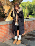 Pinghu Down Jacket Female Winter 2024 New Advanced Sense Sweet White Duck Velvet Ox Horn Buckle Thick Warm Long Coat-Outfit