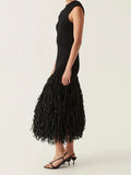 Photo-Round Neck Sleeveless Tassel Hem Dress 2024 Fashion Ladies Party Dress-Outfit