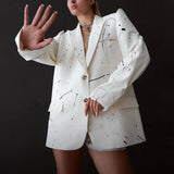 New V-Necked Shoulder Personality Graffiti Deconstruction Blazer Female Trend Design