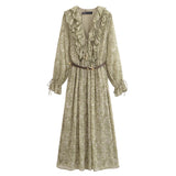 Homemade New Women's Classic Belt Laminated Long Sleeve Dress