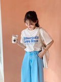 Toloer Chic Summer French Print Loose Casual Short-Sleeved T-Shirt-Outfit