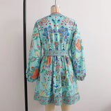 Women's Long-Sleeved V-Neck Positioning Floral Dress