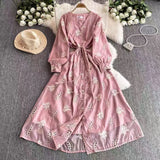 French Wind And Breeze Floral Dress Women's Autumn Mesh Embroidered Lantern Cuff Strap Design Chic Super Fairy