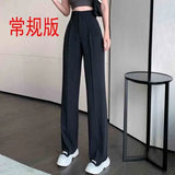 Toloer Black Suit Pants Female High Waist Hanging Down Feeling Wide Leg Pants Loose Royal Elder Sister Straight Tube Drag The Floor Casual Long Pants-Outfit