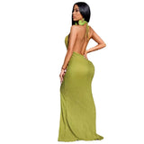 Toloer Independent Shooting Women's Solid Color Sexy Hanging Neck Hollow Metal Buckle Decorative Buckle Dress-Outfit