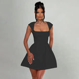 Square Neck Short Sleeve Fitted Mini Dress-Outfit