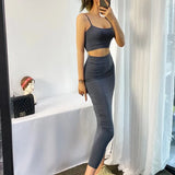 New Summer Navel Exposed Short Style Flat Belt Vest High Waist Elastic Tight Bag Hip Skirt Suit-Outfit