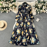 Women's Autumn Dress 2025 New Heavy Industry Pressed Long Printed Chiffon Dress Sweet Holiday