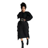 Toloer New Women's Long Tassel Edge Wool Dress-Outfit