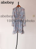 new fashion women's French dress female temperament V-neck long-sleeved chiffon floral