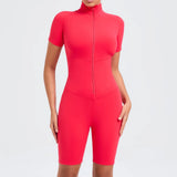Toloer Belly Design Short Sleeve Zip Yoga Suit Women's Dance Sports Fitness Suit 50210-Outfit