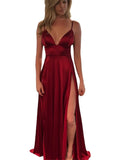 Forging Slings Deep V-Neck Bareback Official Picture Solid Color Open Forked Mid-Rise Long Skirt Temperament Commuting Women's
