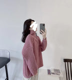 2020 Winter Korean Style Women Casual Thickened Soft Wool Blended Knitted Turtleneck Pullover Long Sleeve Oversized