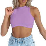 Toloer Women's New Women's Sexy Sleeveless Round Neck Rib Knit Vest Crop