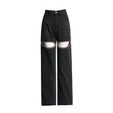 Toloer Jeans Female 2024 New Fashion Nail Drill Design Sense Hollow Out Wash Water Versatile Trousers Summer Pants-Outfit