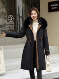 One Dress Three Wear Detachable Pie To Overcome The Wool Collar Female Long Knee Cotton-Padded Clothes And Thick Waist Show Thin Cotton Coat-Outfit
