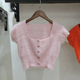Of Sting Velvet Autumn Temperament High Waist Exposed Umbilled Short-Sleeved Sweater New Ocean Knitted Open Shirt Bottom
