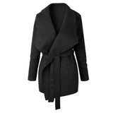 Winter Coat Woman Wool Blend Fashion Lapel Coat Sexy V-Neck Imposing Coat Leather Tie Solid Casual Slim Woman Coat