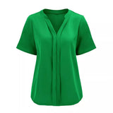 Toloer 2024 V-Neck Fashion Pure Color Fresh And Loose Short-Sleeved Top-Outfit