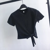 Toloer Solid Color T-Shirt Female 2024 Summer Wear Korean Version Of The Strap Careful Machine Exposed Umbilical Students Short Sleeve Shirt Repair