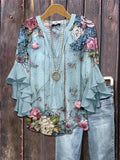 Creative Flower Element 3D Printed Casual Trend V-Necked Lace