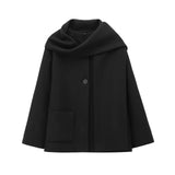 Winter New Women Equipped With Scarf Long-Sleeved Blended Coat Loose Temperament